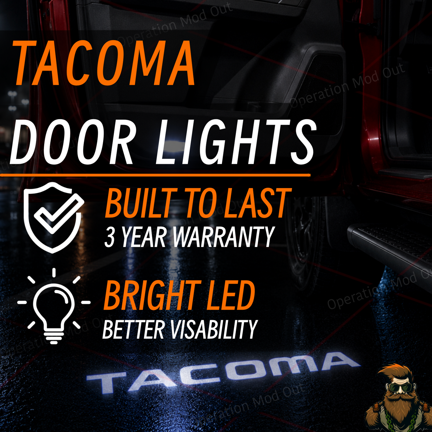 Toyota Tacoma Door Lights | 4th Gen* ONLY | LED | Plug and Play | Glass Lens