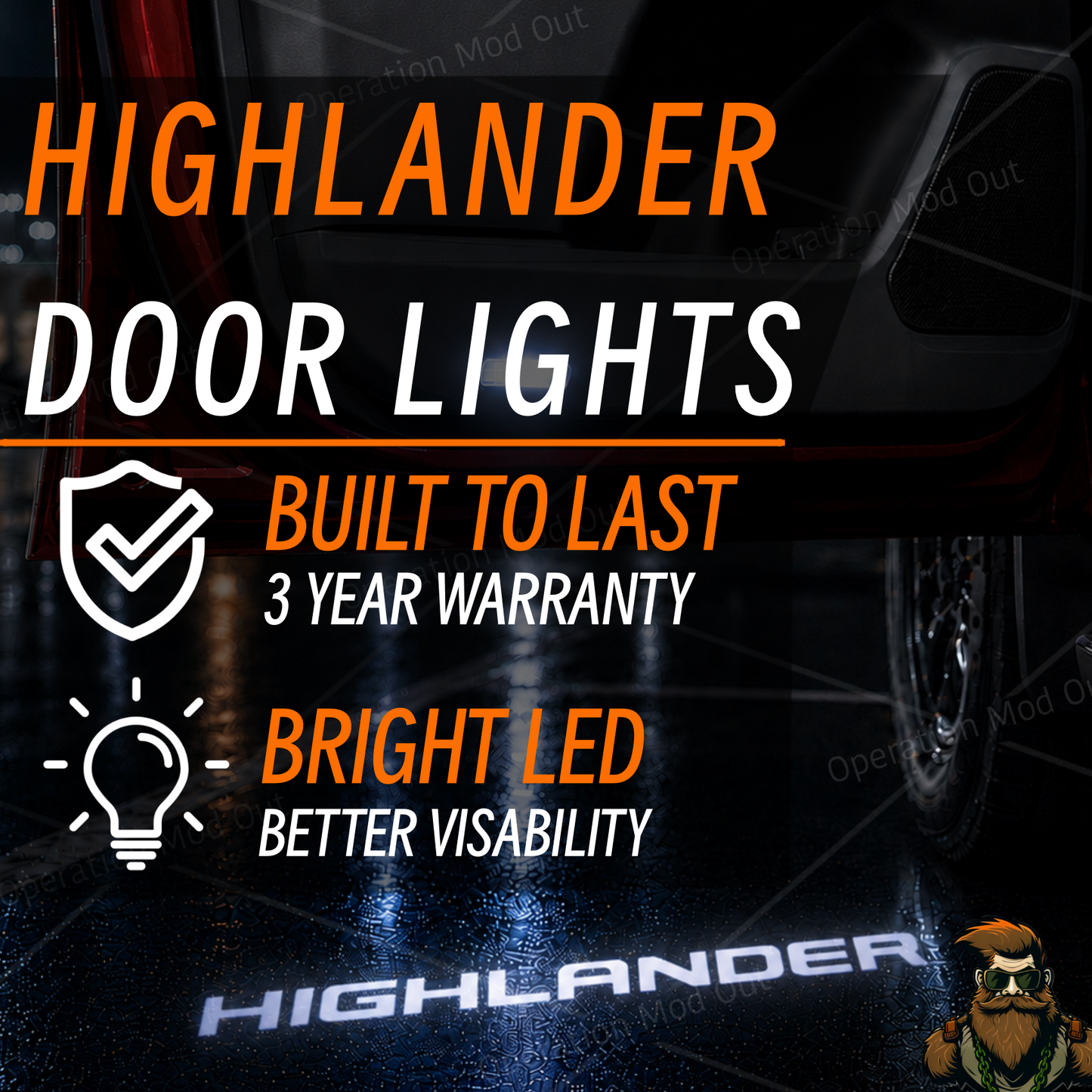 Toyota Highlander Door Lights | LED | Plug and Play | Glass Lens
