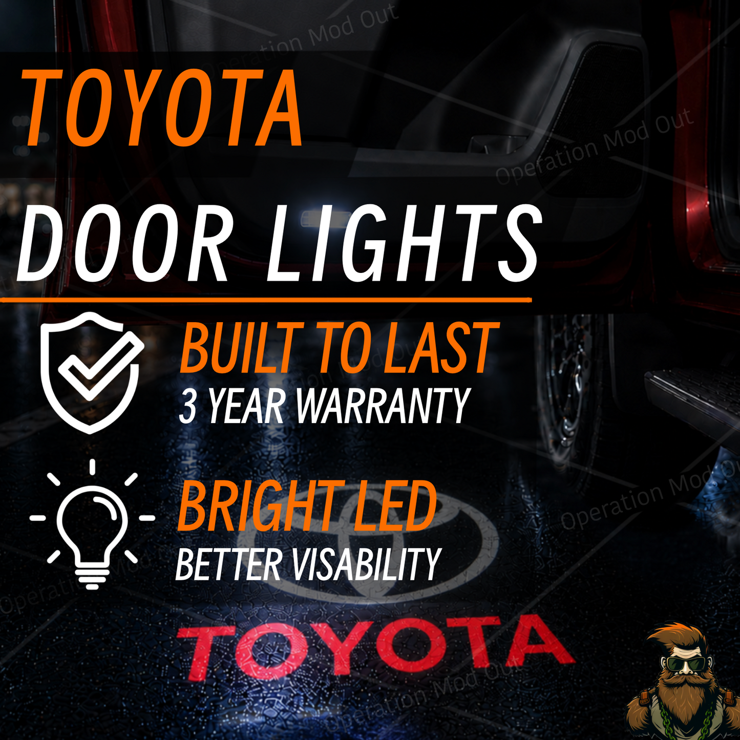 Red Toyota Door Lights | 4Runner | Tundra | Highlander | Sequoia | Camry | Tacoma* [PREORDER Mid-to-late August]